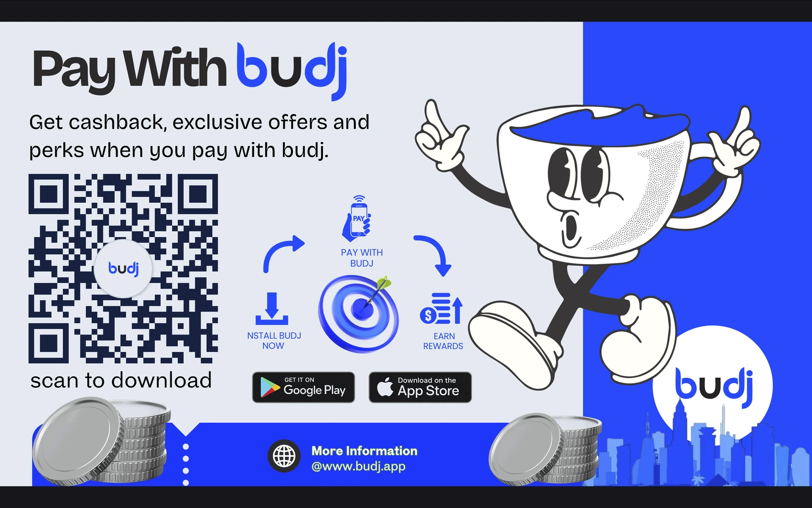 Pay With Budj — Cup Character, Blue
